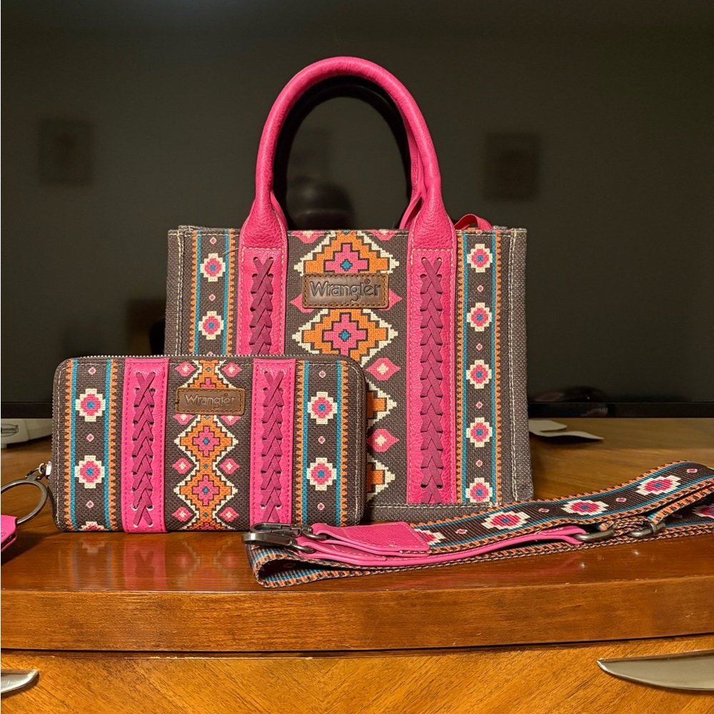 Wrangler Pink and Brown Geometric Tote Bag